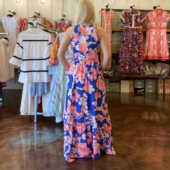 Floral Maxi Dress in Blue and Pink - Picture 3 of 4